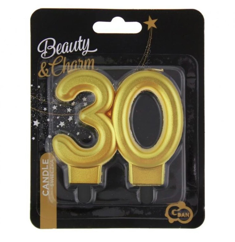 Świeczka B&C cyferka 30, metalik złota 8,0cm GoDan